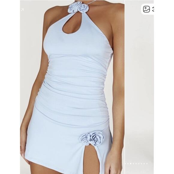 Meshki Adaline Rose Halter Neck Mini Dress M NWT Little Blue Dress - Picture 4 of 13